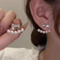 zircon heart butterfly knot drop earring for women copper imitation pearl tassel bowknot dangle earring fashion jewelry gift