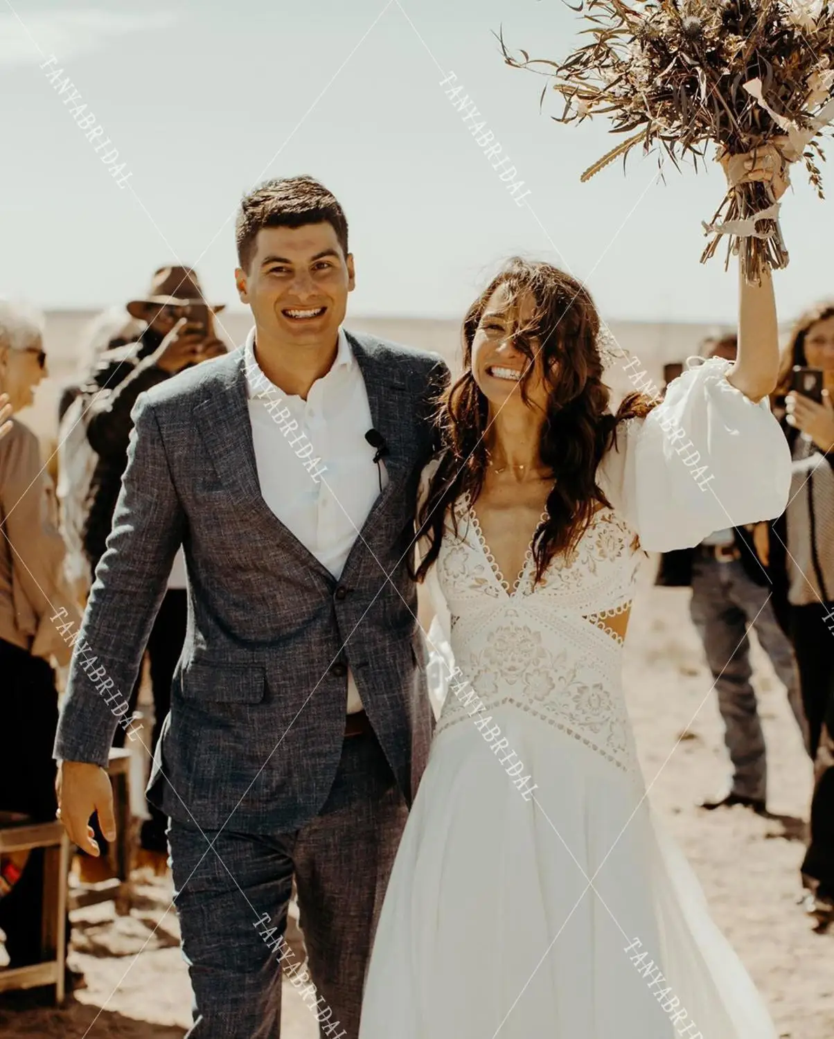 Богемные Свадебные платья с длинным рукавом и глубоким V-образным вырезом |