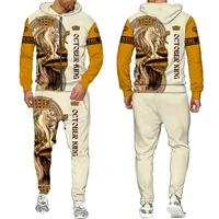 3d lion poker printed mens zipper hoodie set autumn winter mens casual wear tracksuit long sleeve mens clothing suit