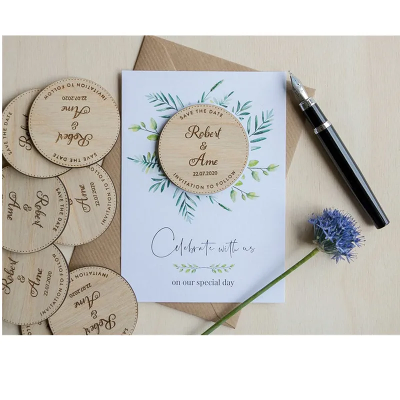 Настраиваемый магнит с карточкой и конвертом деревенские свадебные деревянные