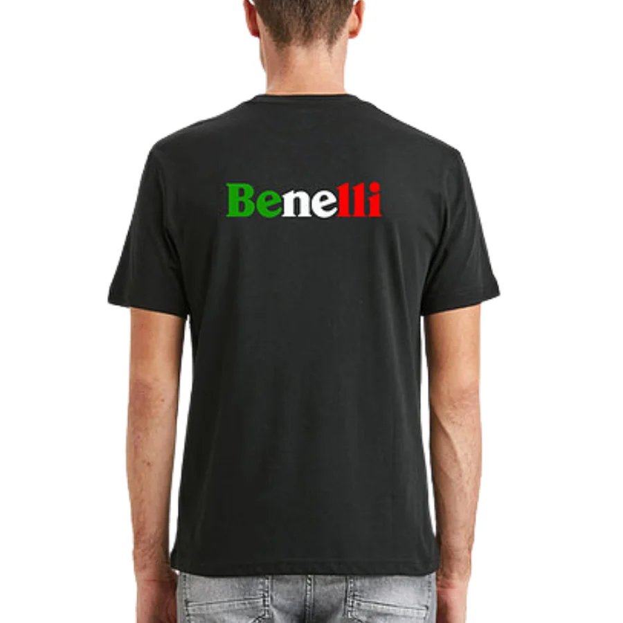 

New Fashion Spring Men's O neck Short Sleeve Tshirt Benelli Printed 100% Cotton Casual Crew Neck Summer T-shirt Black