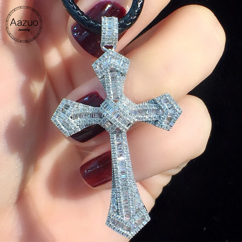 

Aazuo 18K Pure White Gold Real Diamonds 1.0ct Luxuly Ladder Cross Pendent No Chian Gifted for Women&Man Senior Banquet Wedding