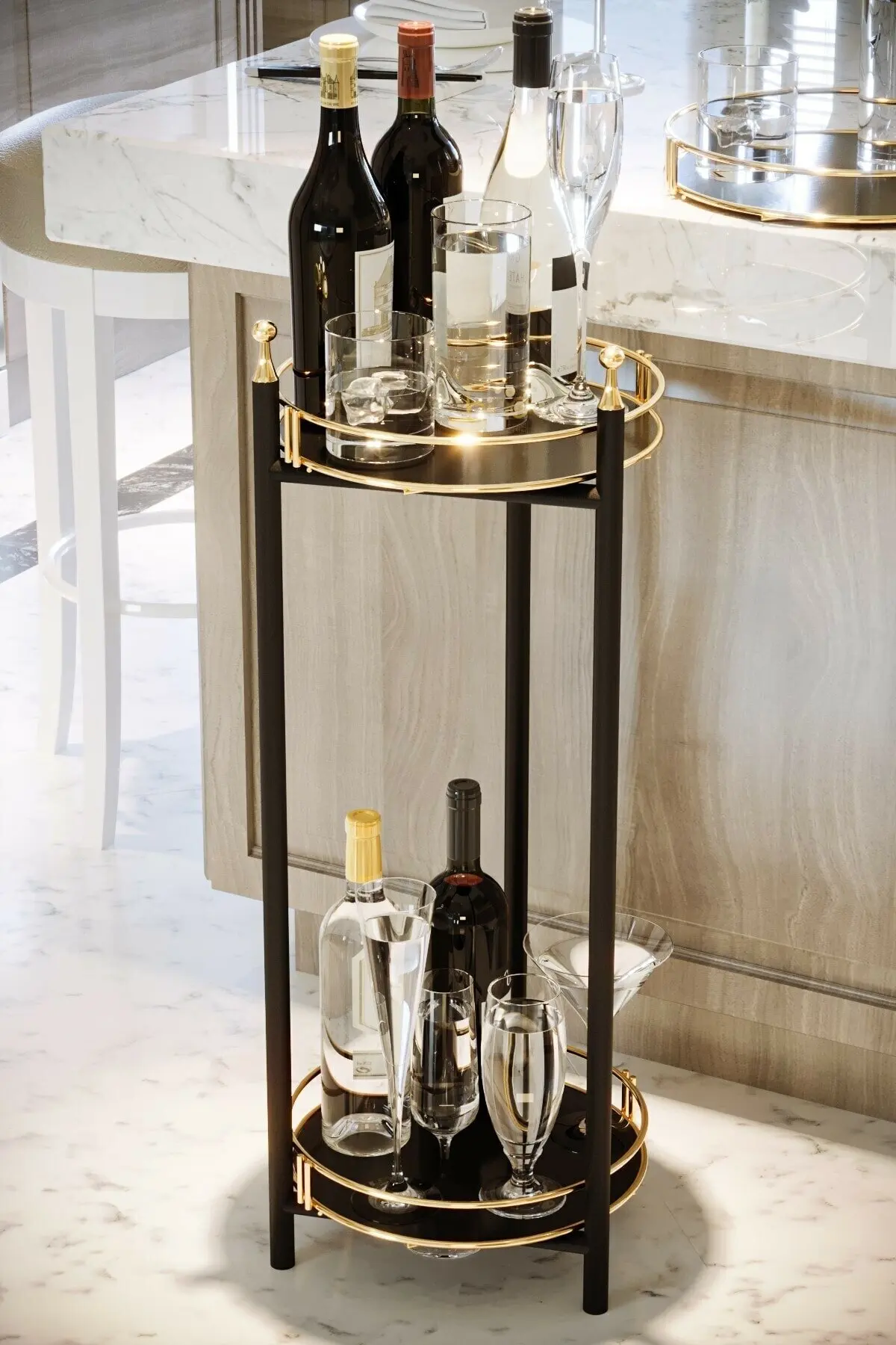 

Service Presentation Catering Cake Pasta Stand Presentation Stand Luxury Metal Gold 2 Layer Tray Service Coffe table