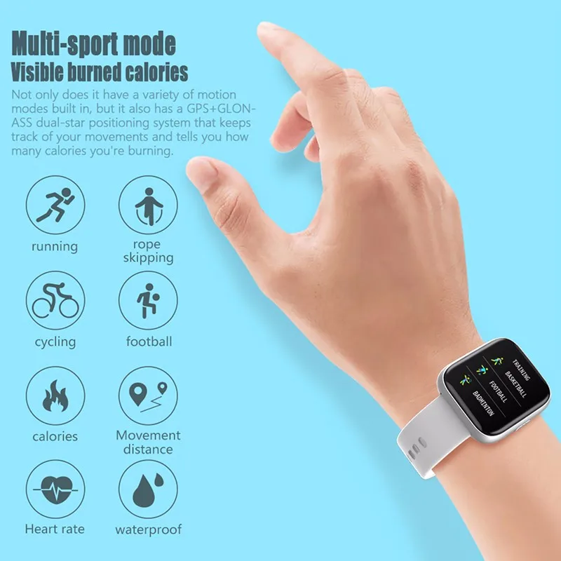 2020 полностью сенсорные Смарт-часы IP67 водонепроницаемый смарт-Браслет