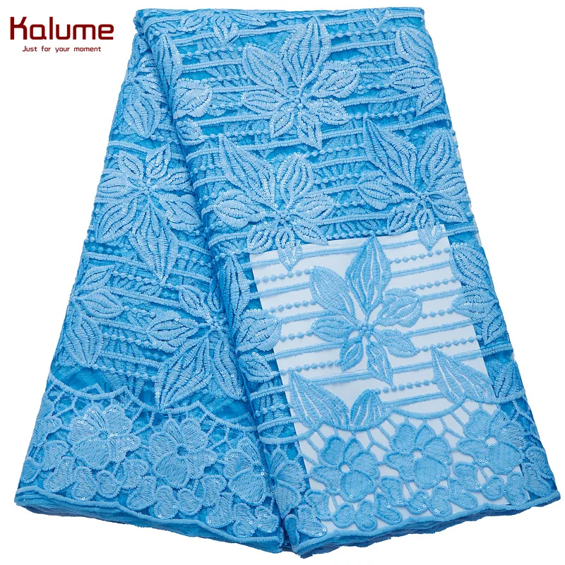 Тюль Kalume небесно-голубого цвета ткань белый французский нигерийский тюль