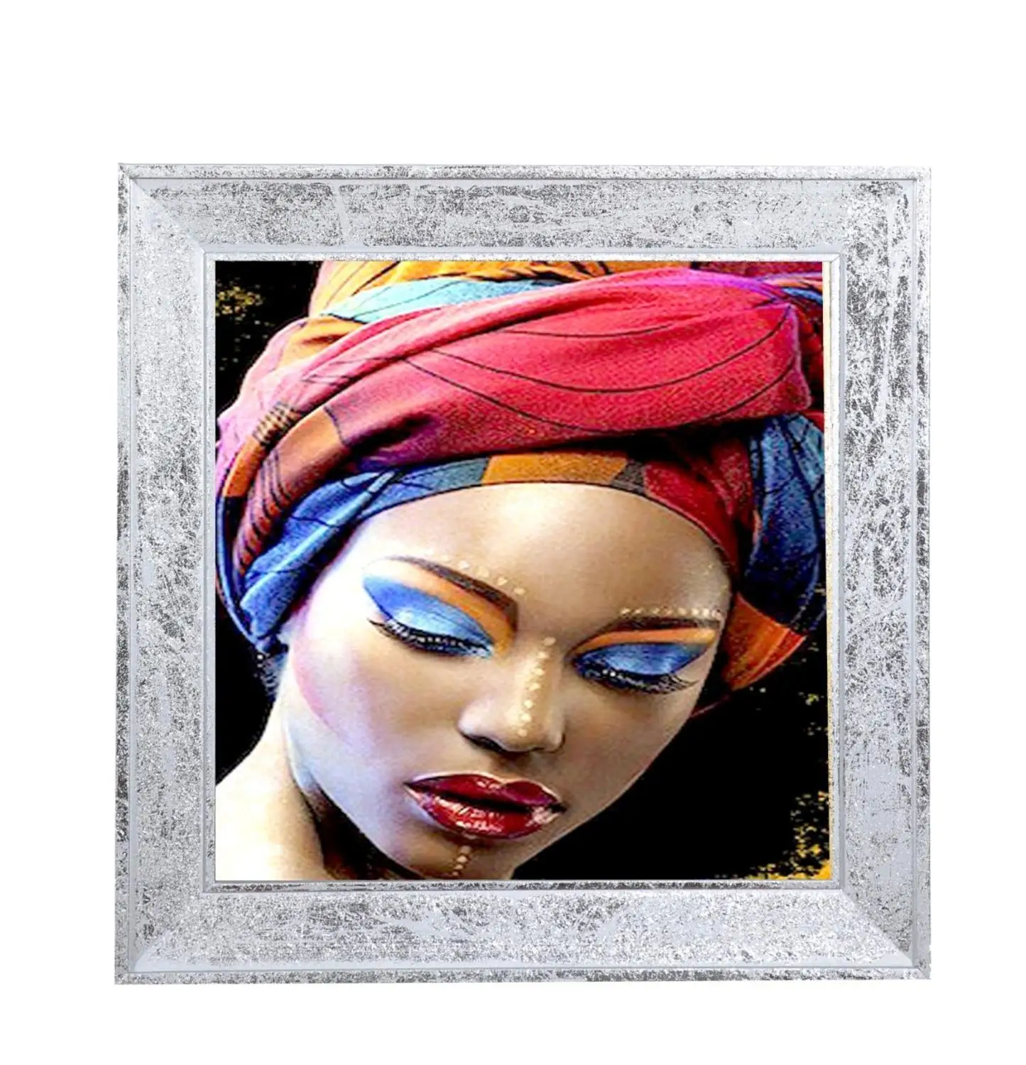 

Bahat Canvas Painting Glazed Silver Foil Painted Frame Colorful Beautiful 51 * 51cm