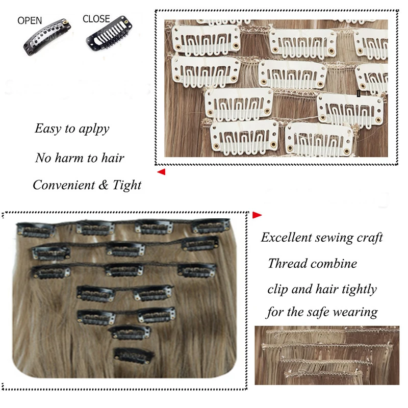 XINRAN  Synthetc 16 clips  Hairpiece Body Wave Hair Extensions Clips in High Temperature Fiber Black Brown Women Hair Extensions