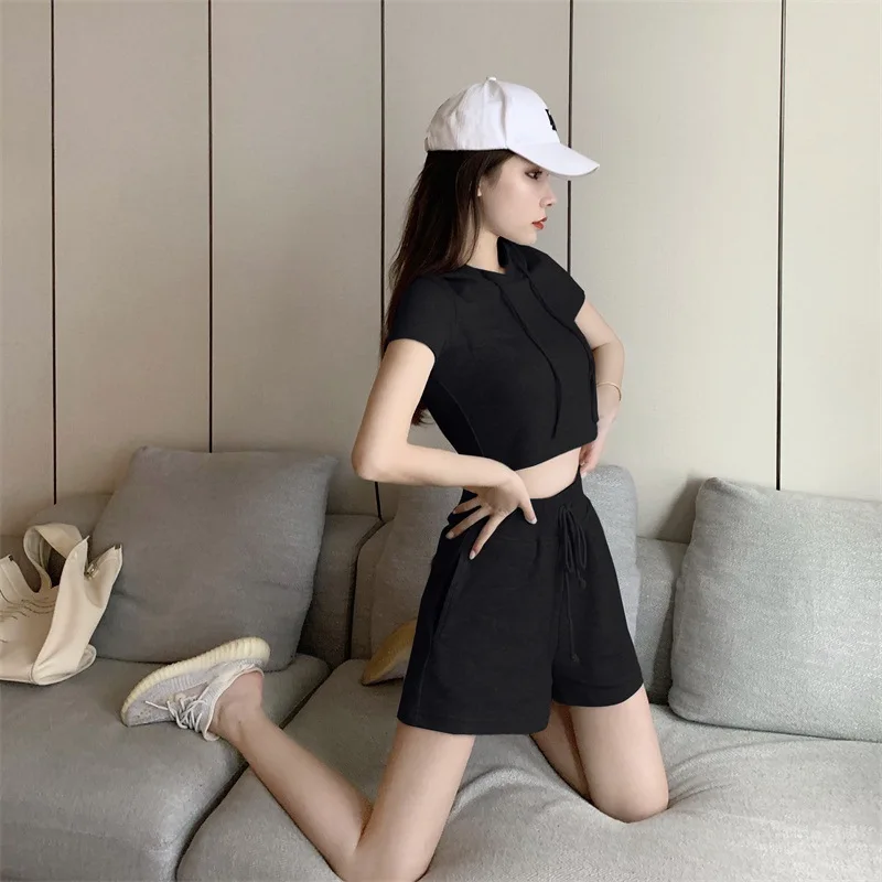 2022 2-piece set summer new women's clothing towel short sleeved shorts suit fashion was thin set of Slim casual sportswear Run
