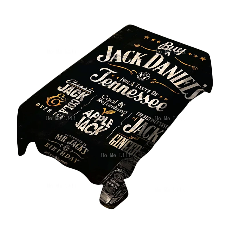 

Classic Logo Tennessee Whisky Alcoholic Beverage Bottle Black Background Tablecloth By Ho Me Lili