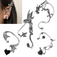 vintage punk ear clip elf wings rose flower dragon ancient fashion stud earring for teen girls fairy grunge style jewelry