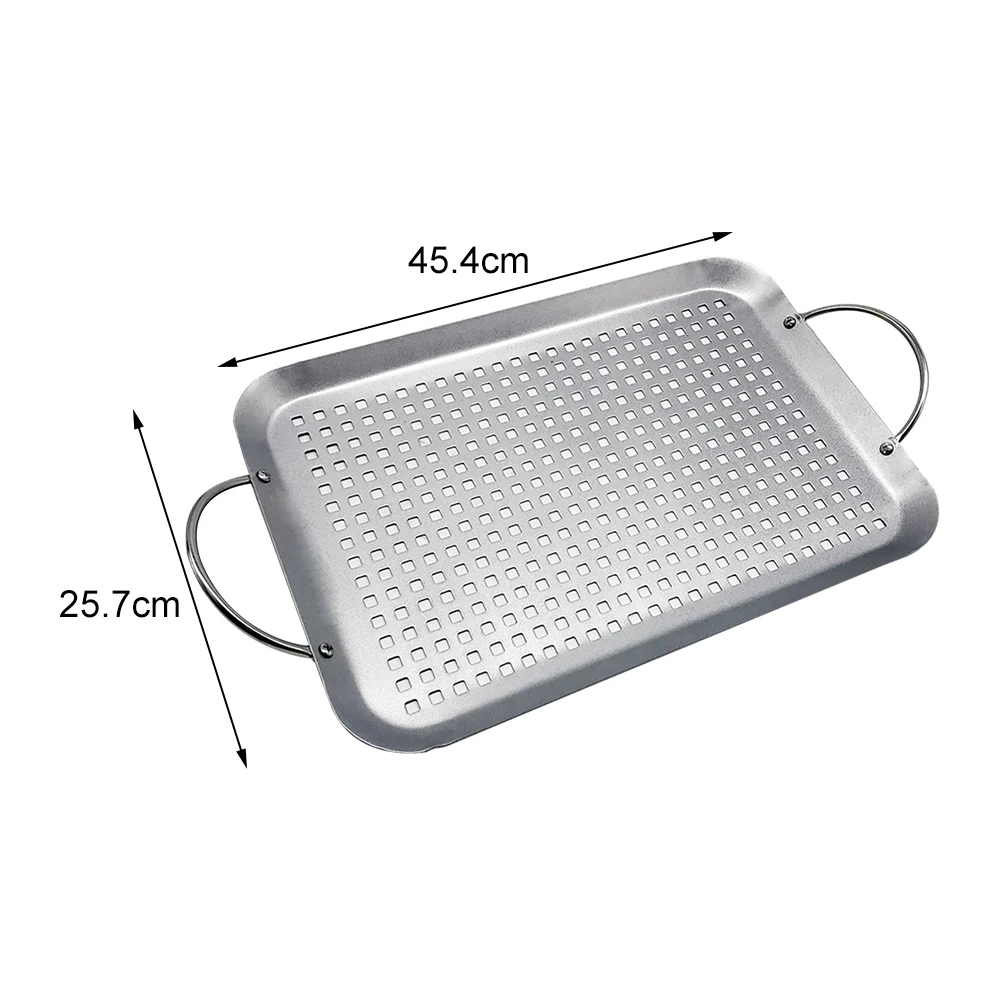 

Stainless Steel Pizza Pans Breathable Rectangle Bread Cake Pans Baking Mold Barbecue Plate for Home and Outdoor Picnic