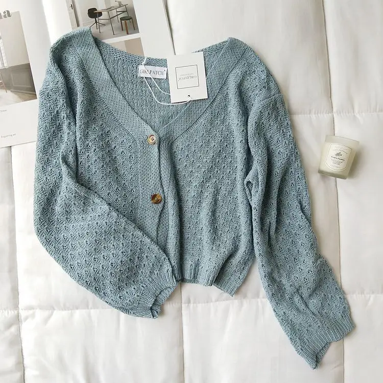 

Obrix Sweet Female Light Thin Single Breasted V-Neck Full Sleeve Cardigan For Women