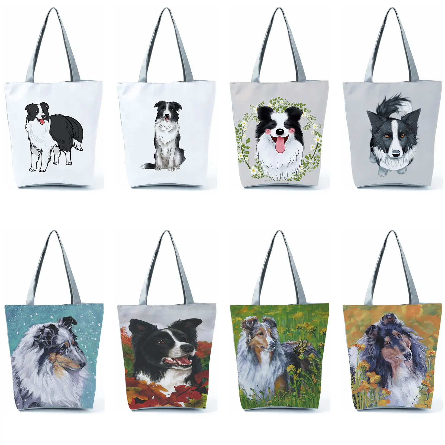 

Collie Dog Printed Women Shoulder Bag Fashion Animal Portable Foldable Outdoor Tote Eco Friendly High Capacity Cute Shopping Bag