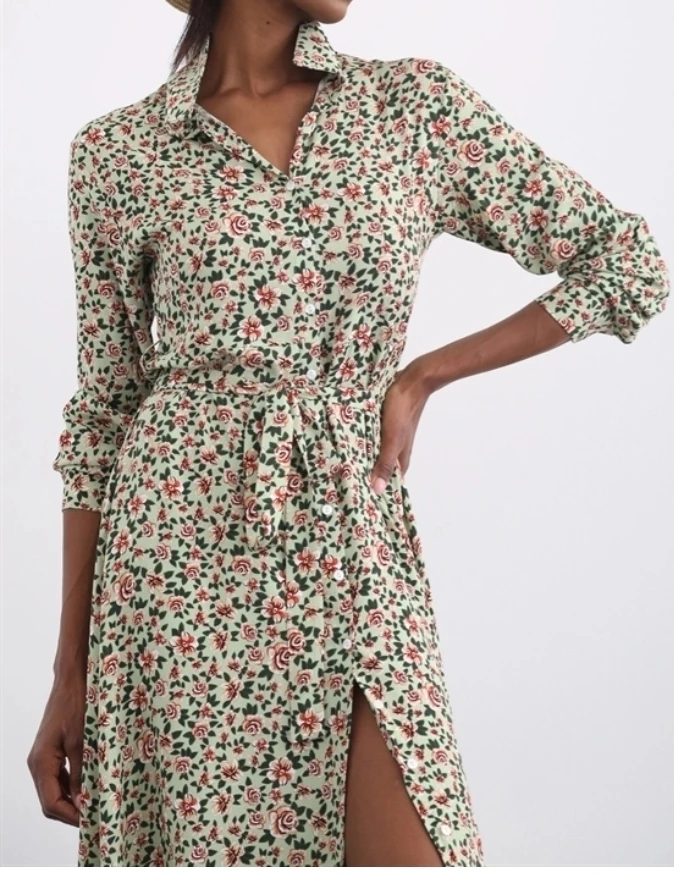 

GREEN KUAKLI SHIRT DRESS 100 VISCOSE FRONTING DMEL LONG HANDLE DRESS, TIGHT-FITTING KALIPTIR MANKENN STNDEK 36 BEDENDR