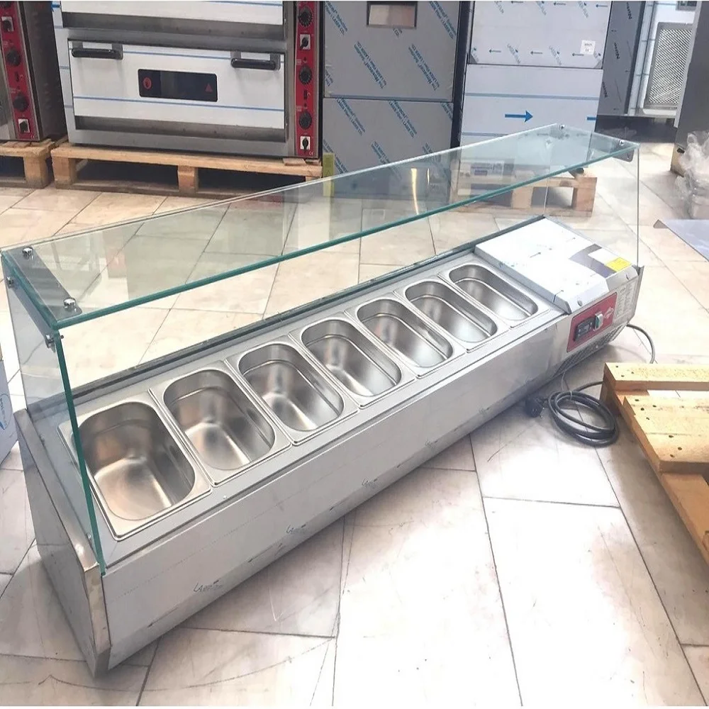 Chef Commercial Countertop Refrigerated Buffet Catering Food Display Sandwiches Pizza Prepare Working Bench Work Table Salad Bar