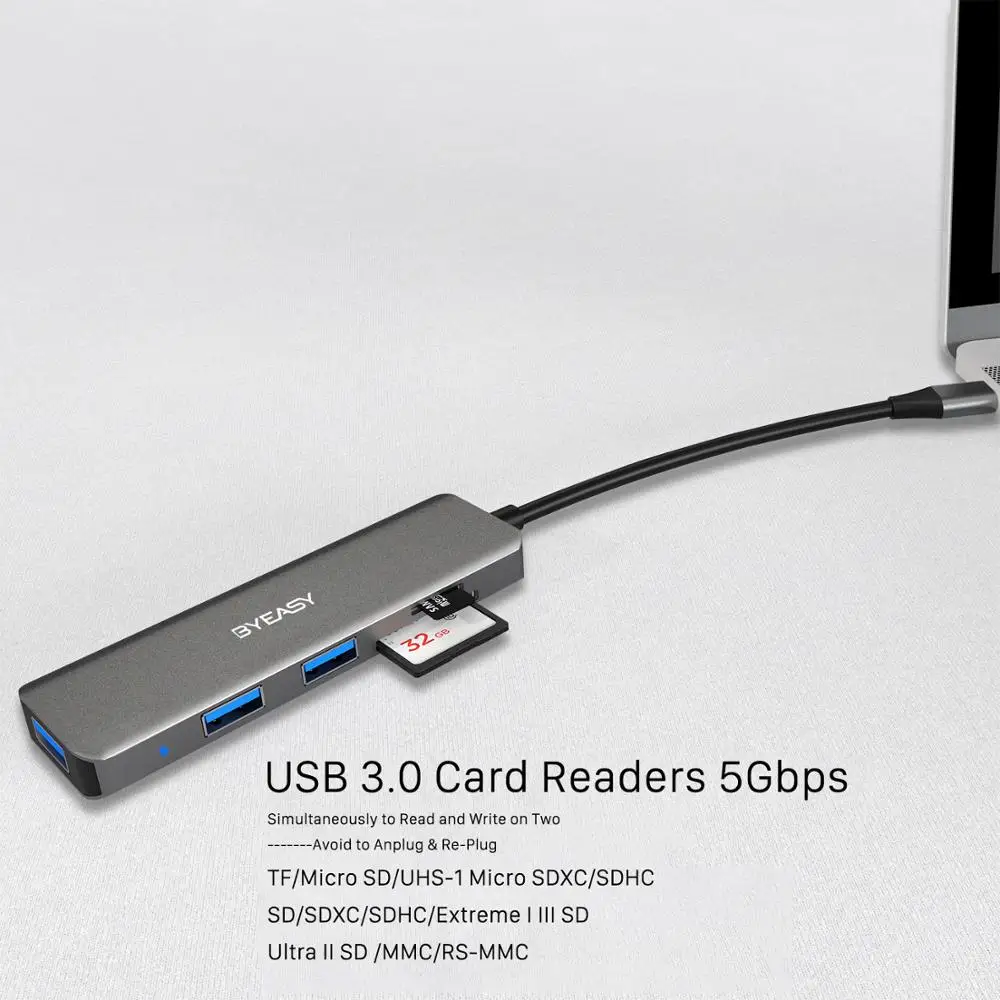 BYEASY USB C Hub Card Reader 5 in 1 3.1 with SD/TF and 3 3.0 Ports for Apple MacBook Pro Ultra Slim | Электронные компоненты и