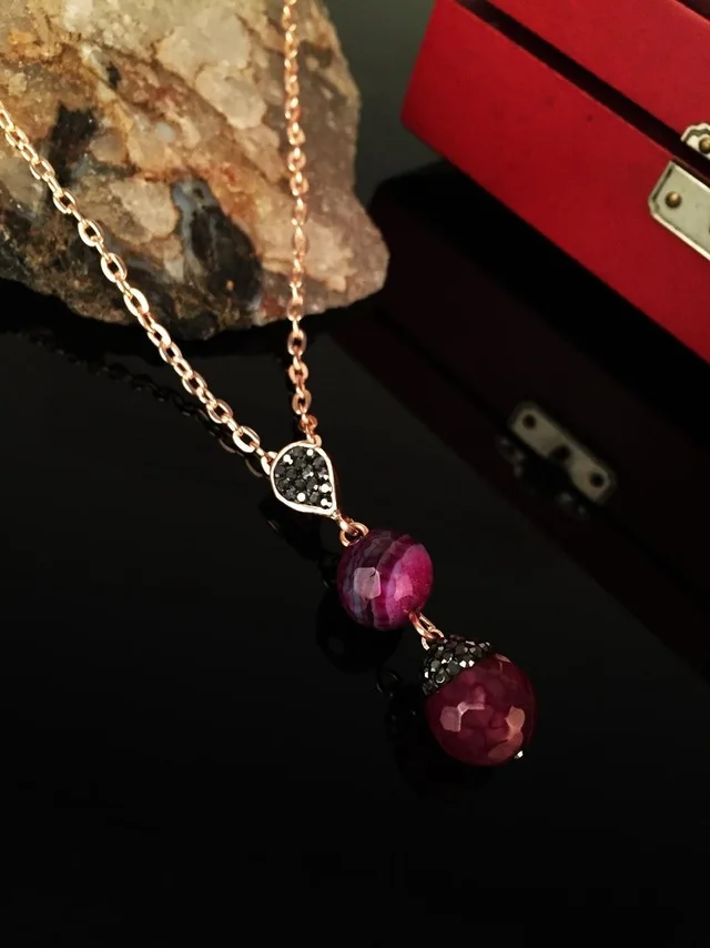 

Dr Stone Natural Stone Women 'S Agate Stone Rose Gold plated Necklace KRB129 372867973