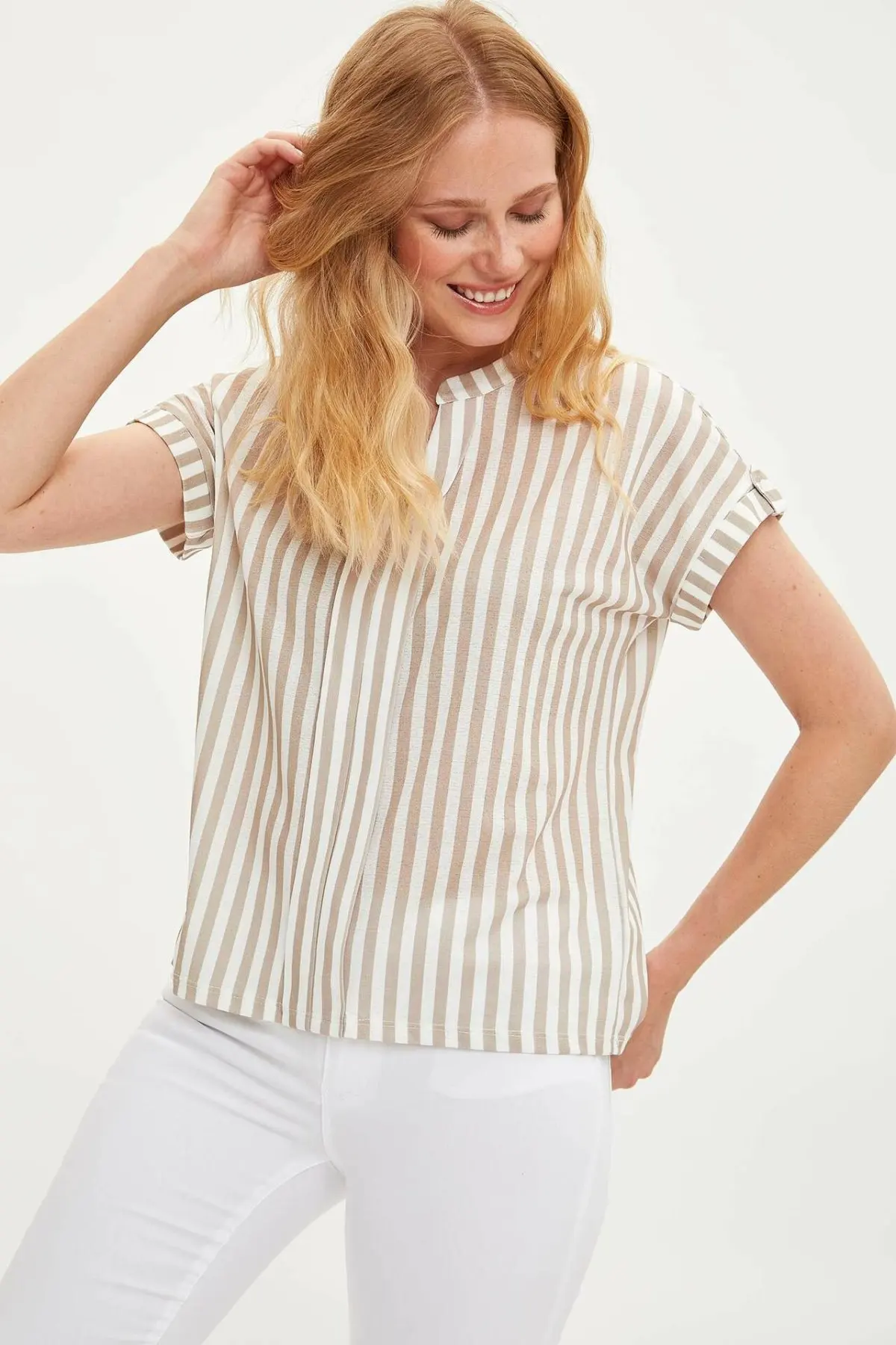 DeFacto новая летняя женская модная футболка Женские повседневные полосатые топы