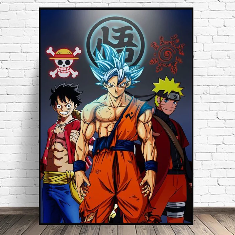 

Drangon Ball Naruto One Piece Anime Posters And Prints For Home Decor Goku Luffy Naruto Collection Canvas Painting Wall Art