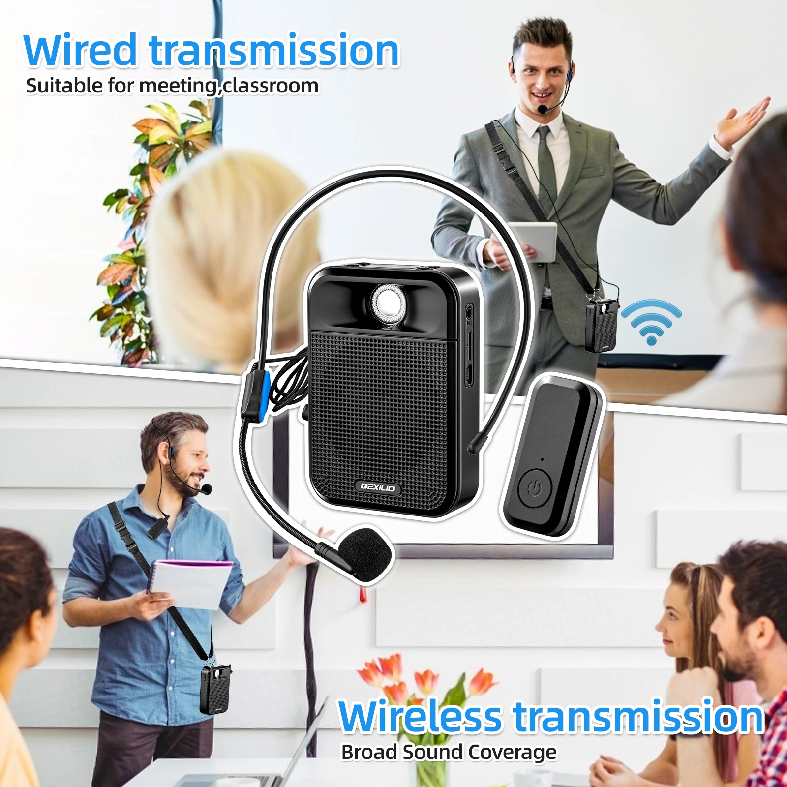 Портативный голосовой усилитель DEXILIO 2 в 1 проводная/Беспроводная гарнитура с