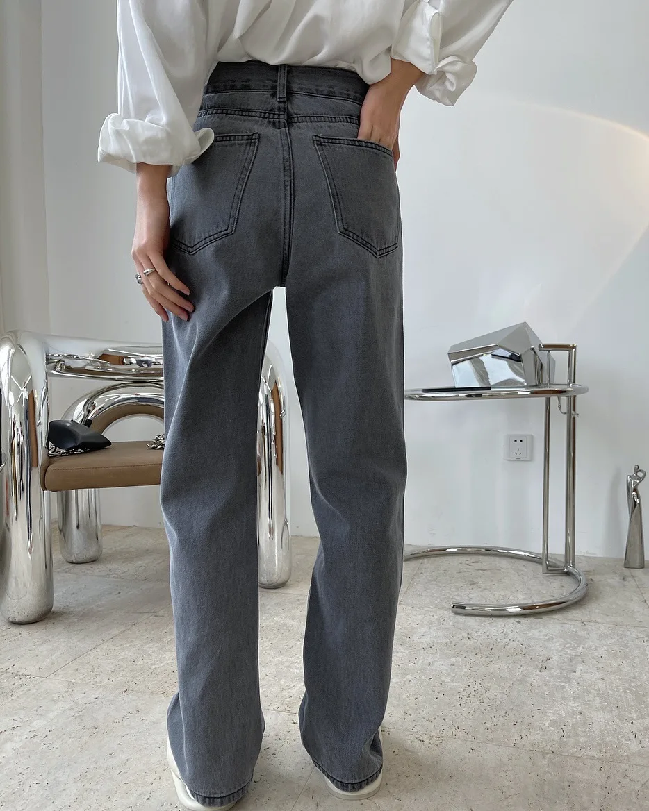 spring woman straight stretch grey long jeans