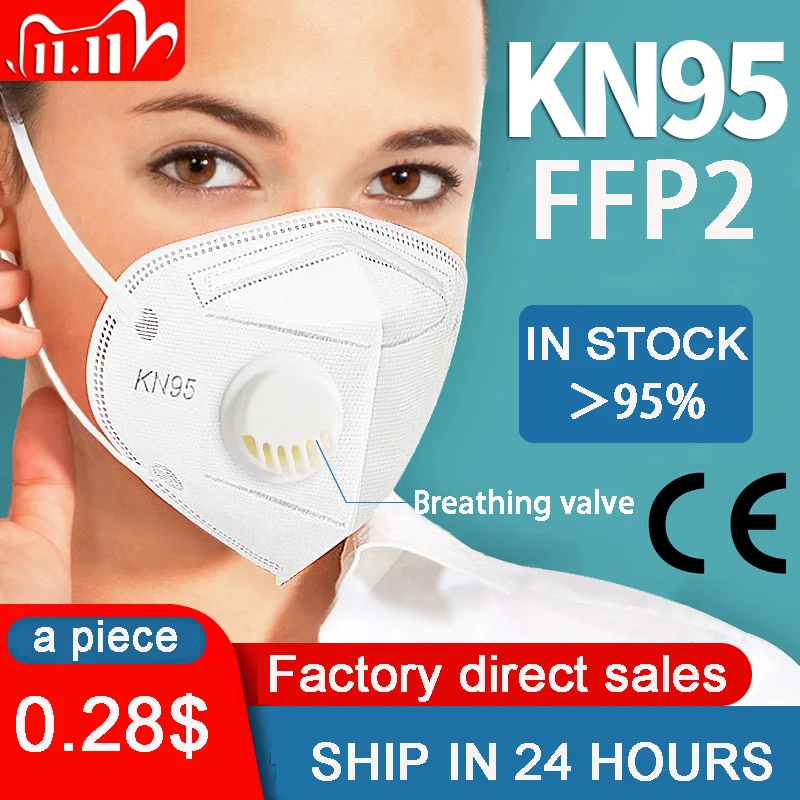 

FFP2 KN95 Face Mask 5 Layer Filter Dust Port PM2.5 Mascarillas ffp2mask Nonwoven Health Protective kn95Mask With Breathing Valve