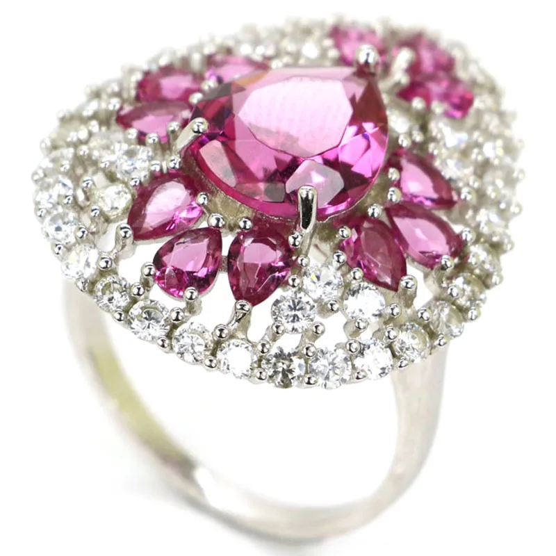 Большие европейские дизайнерские серебряные кольца с розовым турмалином и