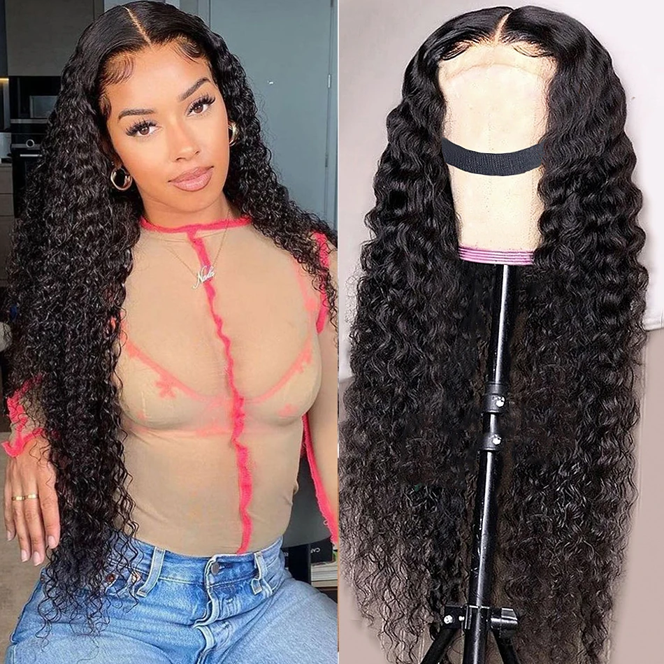 

Transparent Lace Wigs Deep Curly 13x4 HD Lace Frontal Wig 4x4 Lace Closure Human Hair Wigs for Women Preplucked Indian Deep Wave