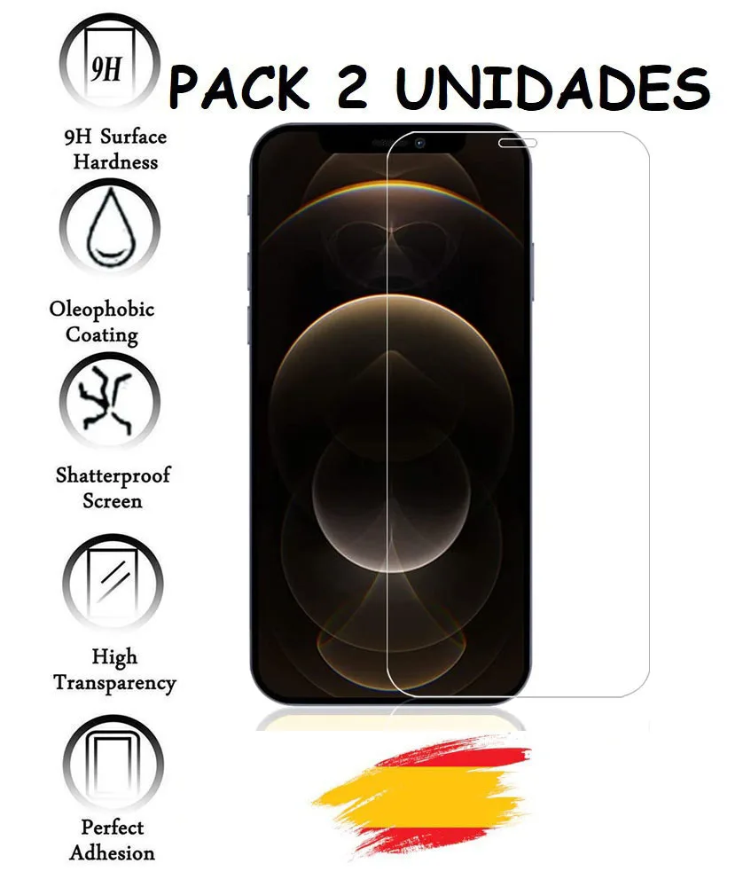 2X screen Protector for iPhone 12 (6.1 '') tempered glass 9h shockproof glass, 2 PCs