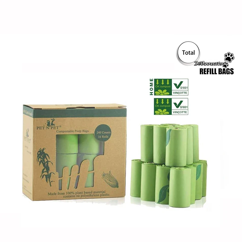 

Биоразлагаемые пакеты для уборки собак и домашних животных, 240/120 штук, биоразлагаемый мешок для отходов для кошек, кукурузный крахмал, товар...