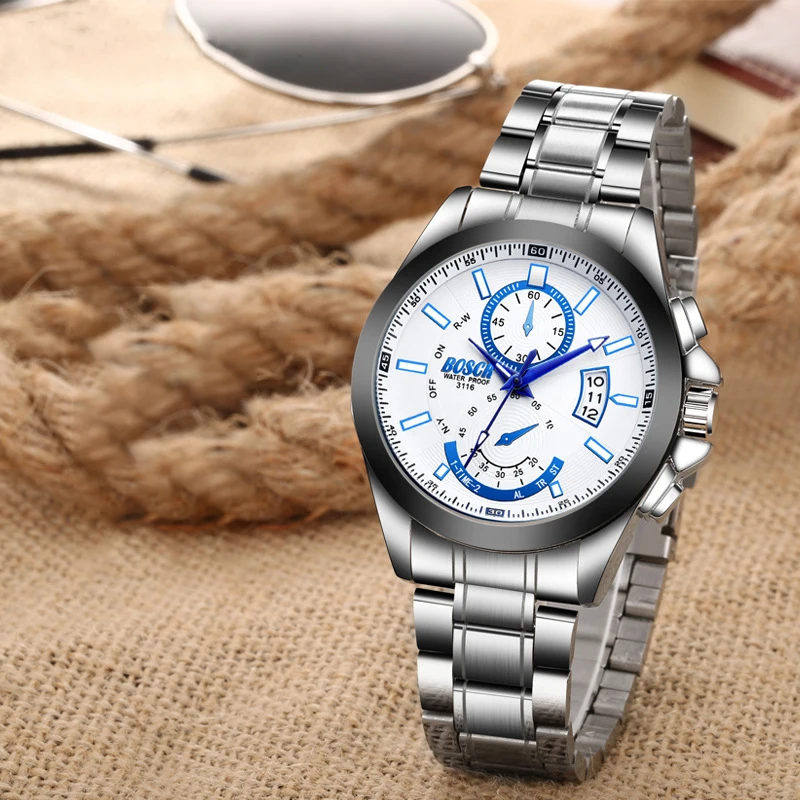 

Bosck Men's Outdoor Sports Waterproof Quartz Watch Luminous Stainless Steel Watch With Calendar Pointer Relogio Masculino