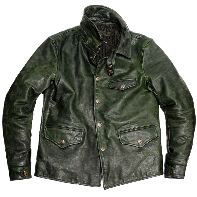 Chaqueta de cuero para hombre, Brakeman ajustado de abrigo grueso, ropa de diseño Vintage para motocicleta americana, Otoño e Invierno