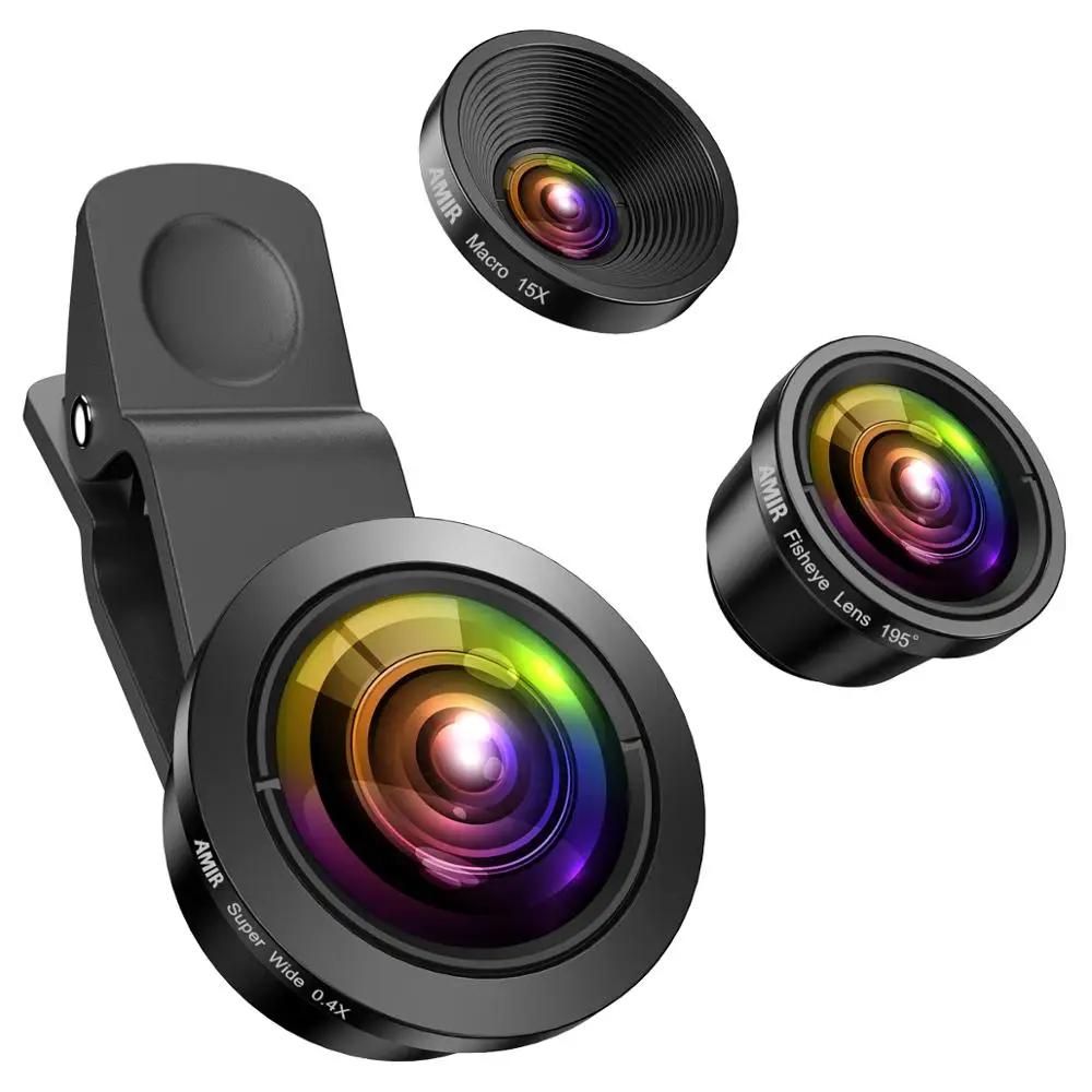 

3 in 1 Phone Camera Lens 0.4X Super Wide Angle Lens 195° Fisheye Lens 15X Macro Lens Cell Phone Camera Lens