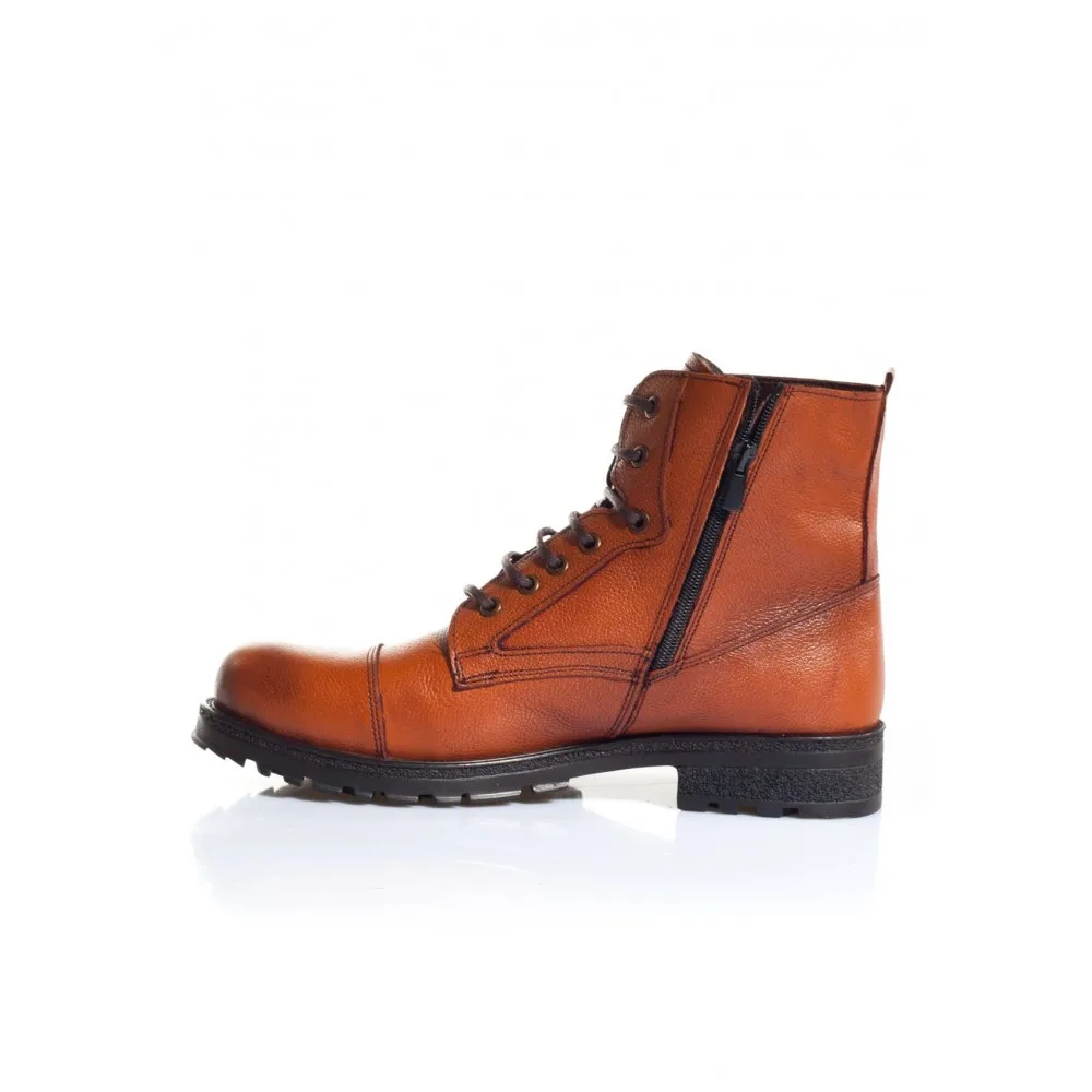 

Tan Color Genuine Leather New Season 2021 Winter Autmn Fashion Stylish Comfortable Zipper Lace-Up Casual Boots