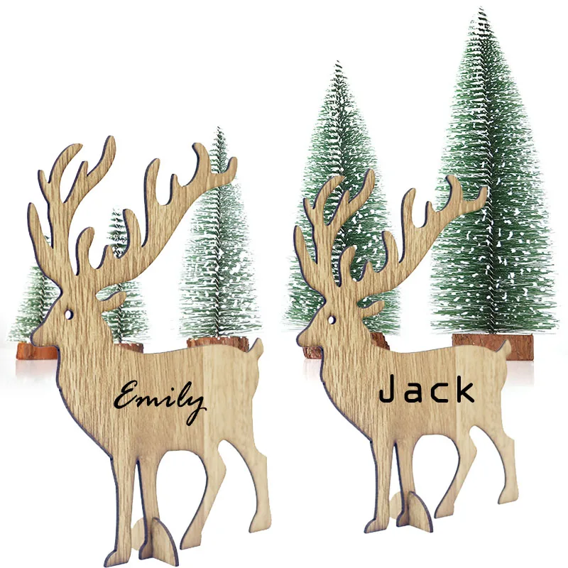 

2Pcs Christmas Table Decorations Wooden Reindeer Elk DIY PERSONALISED Place Names Card For Xmas Holiday Party Dinner Table Decor