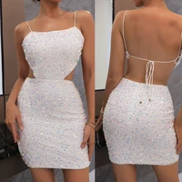 summer hot sale sexy squins party dress women spaghetti straps backless belt bodycon dresses for women 2022 elegant dress
