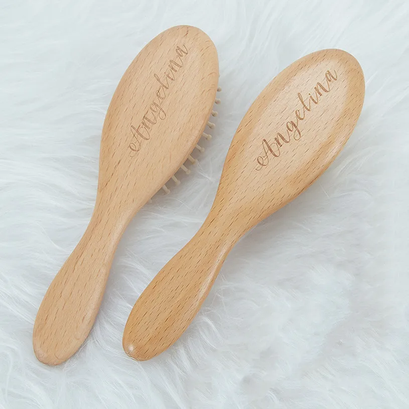 

MIYOCAR Personalized Baby Hair Brush and Comb for Newborn Natural Wooden Hairbrush with Soft Goat Bristles ideal baby gift