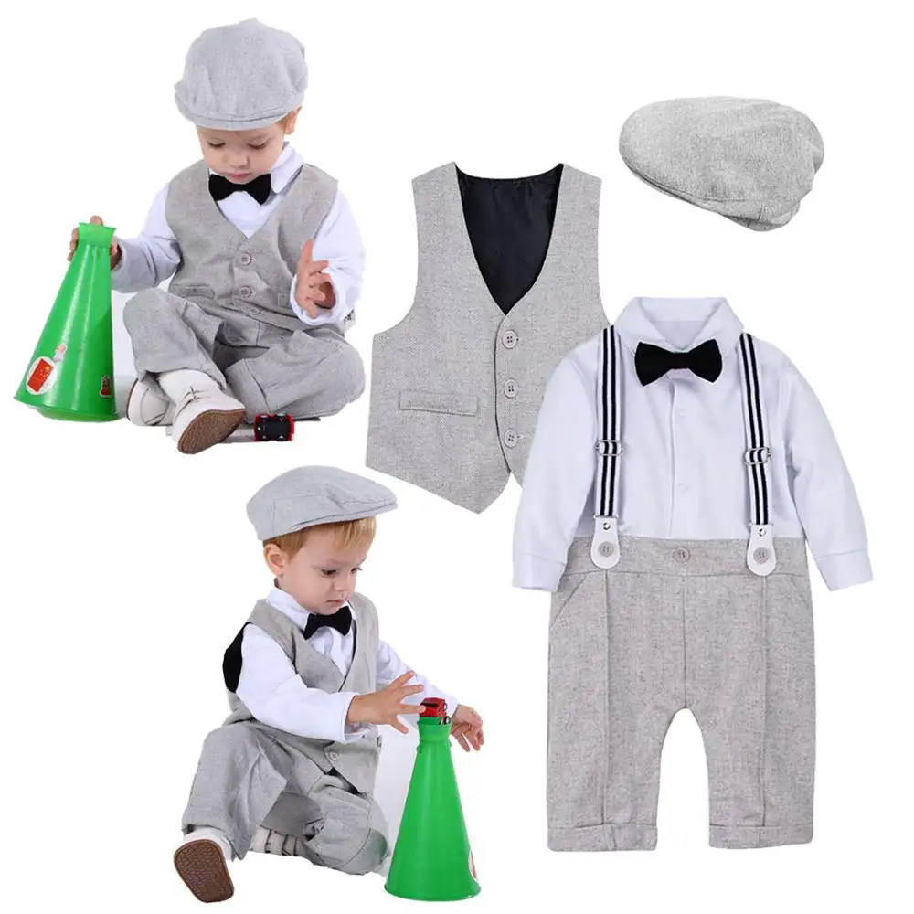 

Baby Boy Gentleman Clothing Set Newborn Infant Baptism Formal Outfit Toddler Birthday Party Suspender Overall Christening Romper