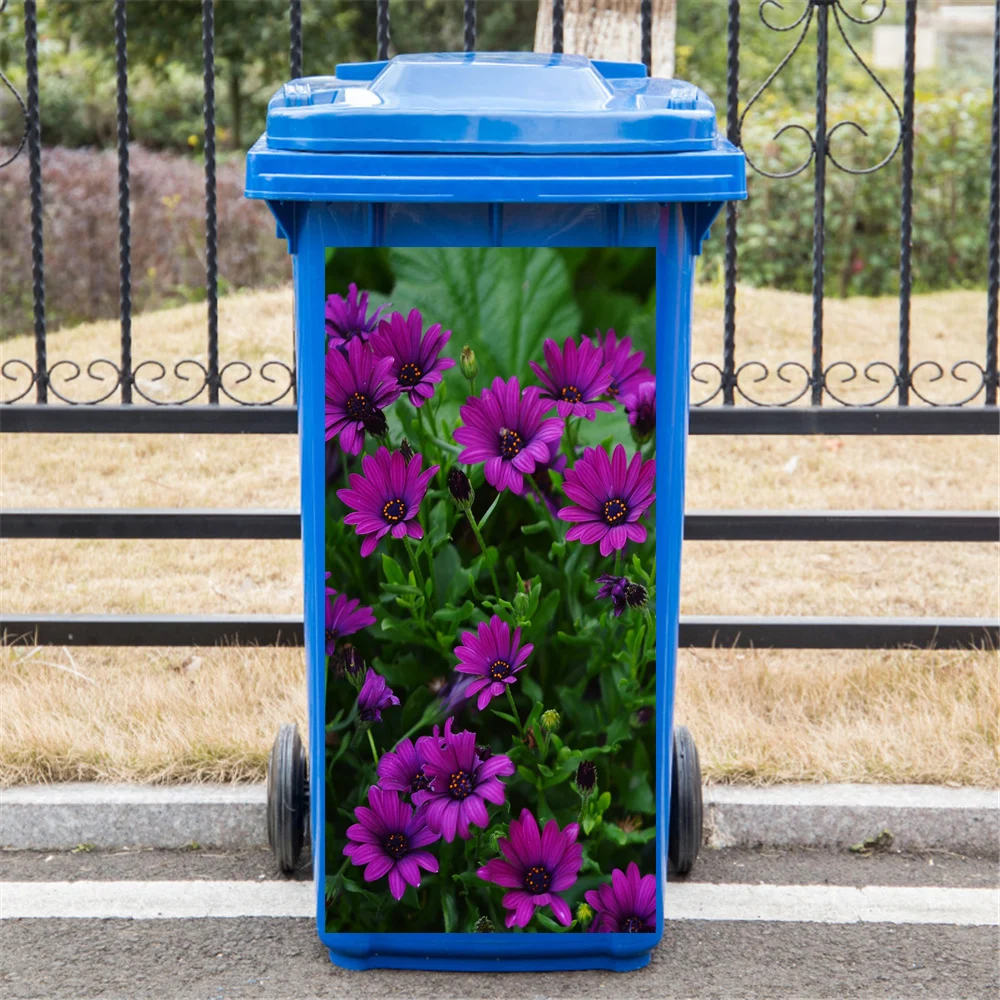 

Purple Flowers Trash Can Sticker Rubbish Bin Small Waterproof Oil-proof Outdoor Stick Stickers For Farm Park Street Decoration