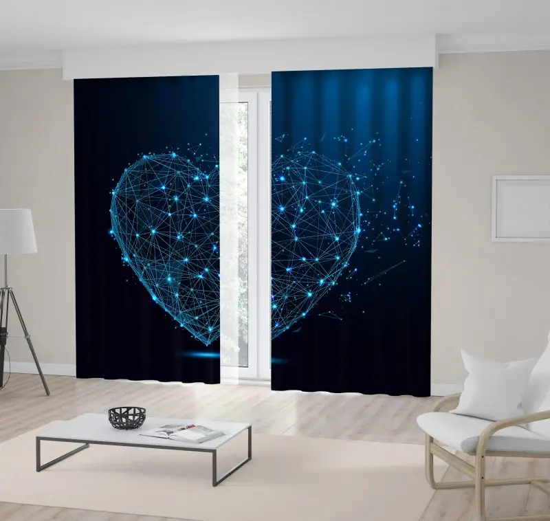 

Curtain Heart Shape from Lines and Triangles Love Romance Futuristic Theme Modern Artwork Blue