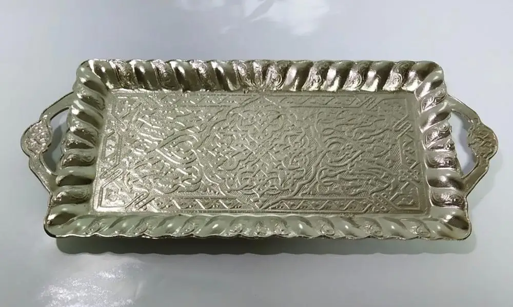 Silver Анатолийский Османский Турецкий Арабский Медный Ужин Блюдо для чая Поднос с кофе Подлинная посуда Декор Рождественская подарочная коробка Сделано в Турции от Vaya Store - Цвет: Silver