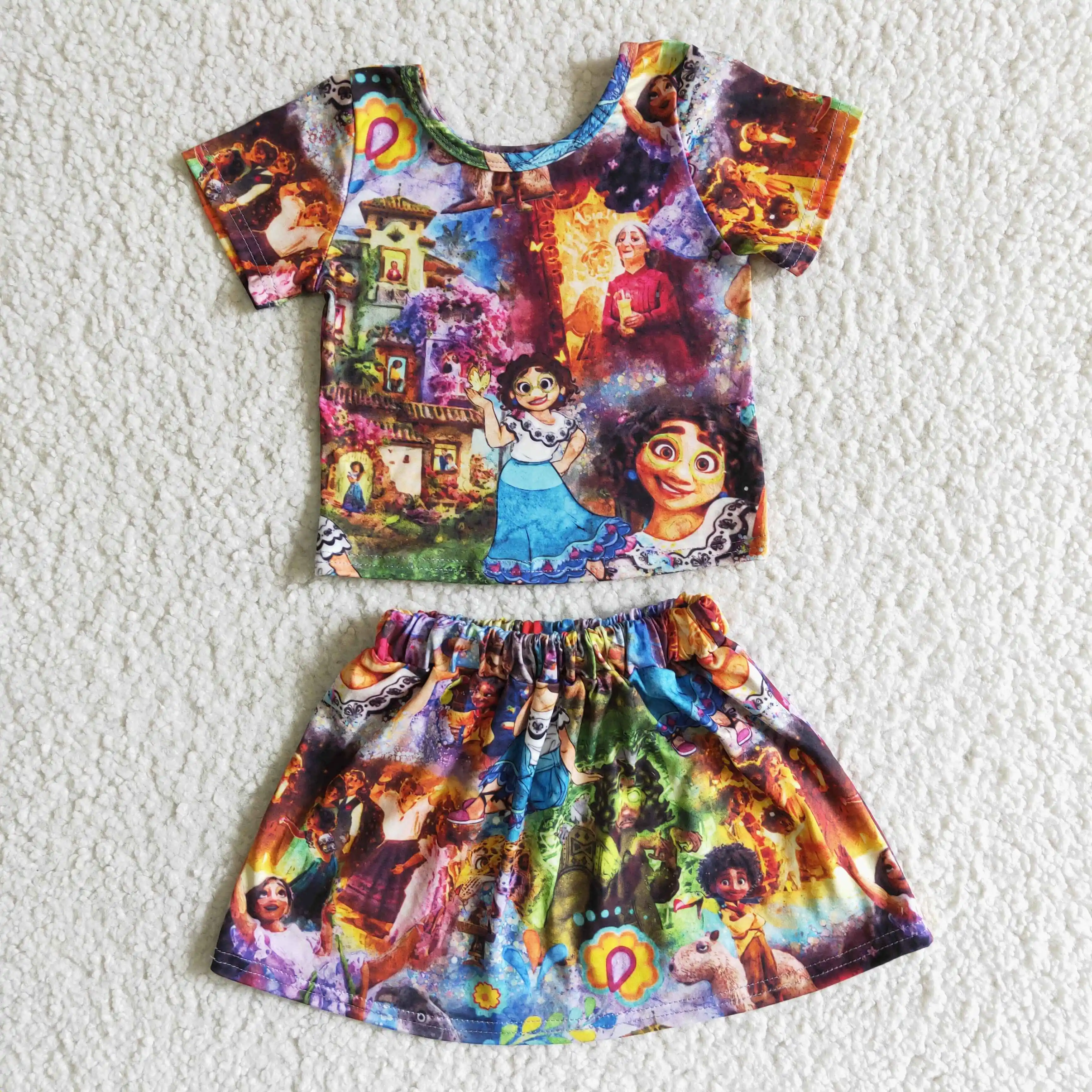 

cotton girl boutique summer outfit baby kids short sleeve top and skirt outfit toddler girl clothing set cartoon clothing set