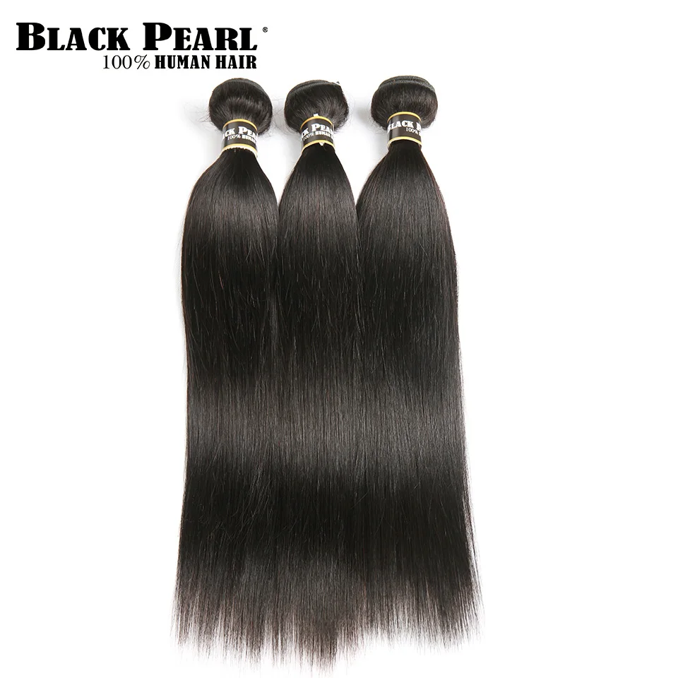 Black PearlStraight Hair Lace Frontal With Bundles Remy Malaysian Human Hair With Lace Frontal 3 Bundles With Frontal