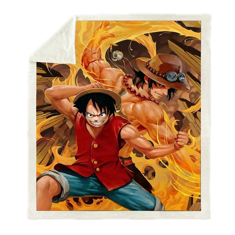 Anime OnePiece Print Plush Throw Blanket Sherpa Fleece Bedspread Home Blankets For Beds Warm Camping Soft Square | Дом и сад