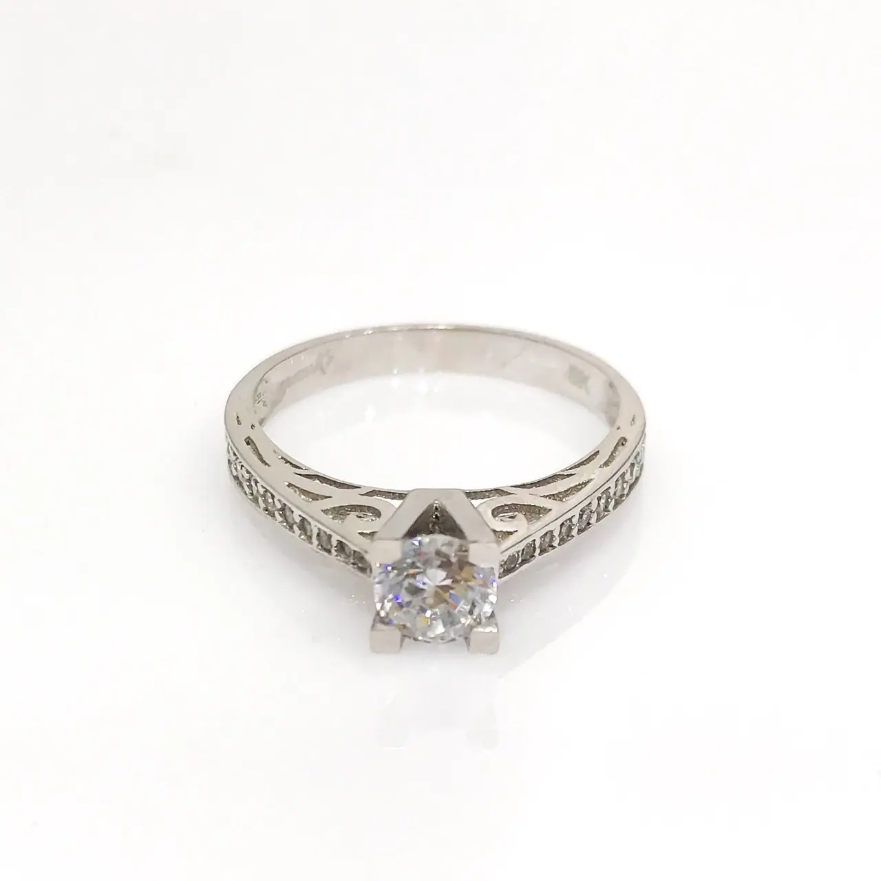 Бриллиантовое кольцо монтюр 6 мм элегантная помолвка белое золото | Украшения и