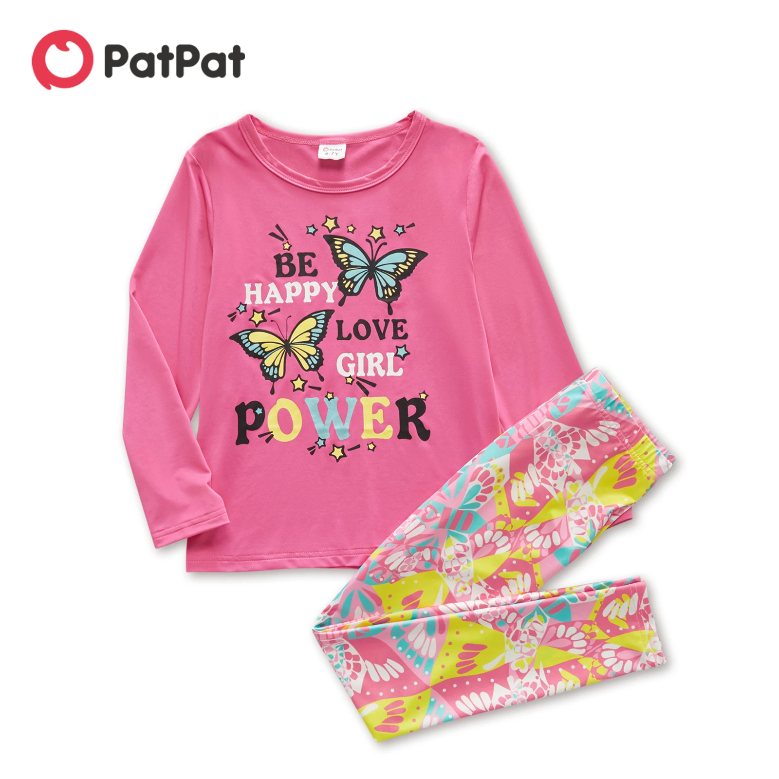 

PatPat 2-piece Kid Letter Butterfly Print Long-sleeve Tee and Floral Print Leggings Set