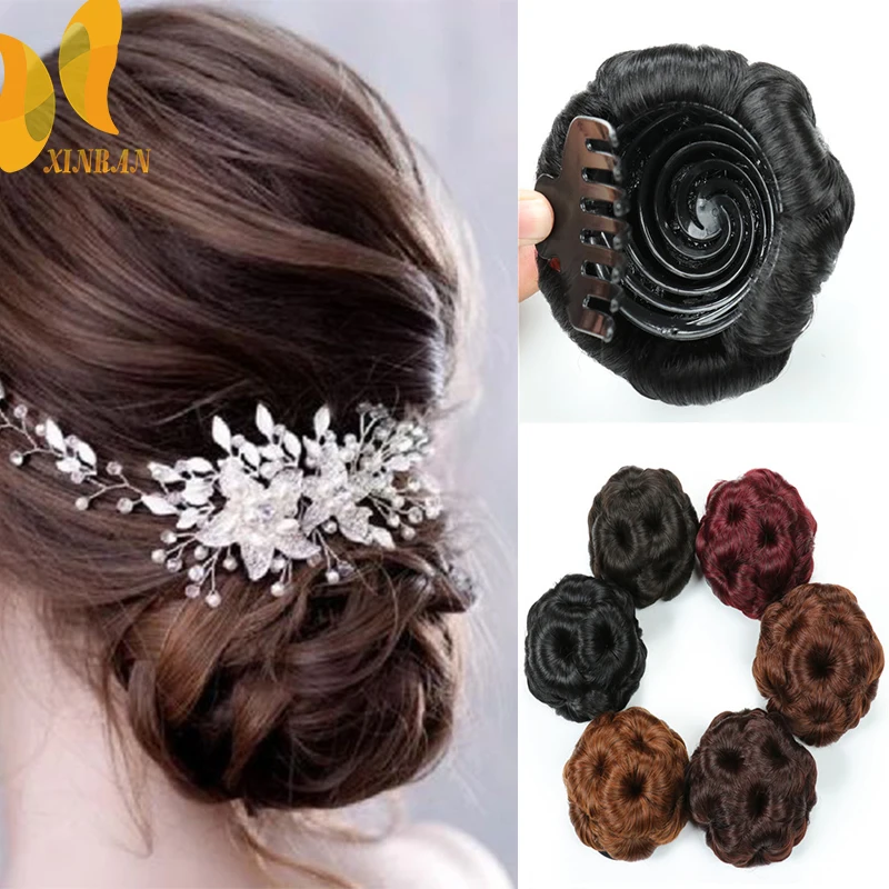 

XINRAN Synthetic High Temperature Fiber Chignon Nine flowers Hair Women Curly Chignon Hair Bun Donut Clip In Hairpiece