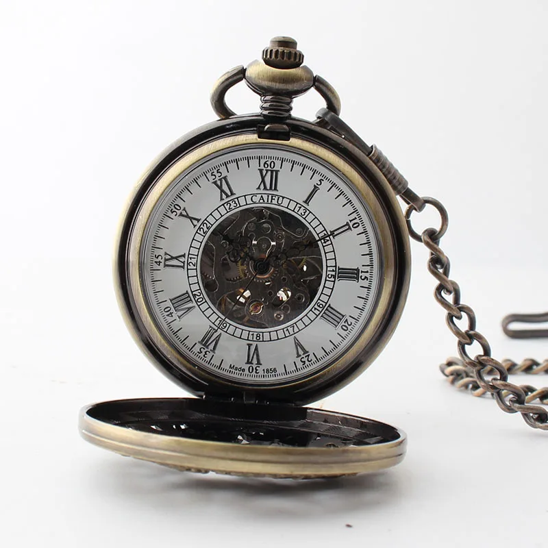 Patterned Flap Skeleton Pocket Watches Mechanical Automatic Wall  Watch For Men Women Retro Steampunk Necklace Chain relogio