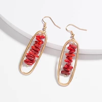 hot sale natural coral stone tassel earrings for women creative personality gold color womens earring female jewelry gift party