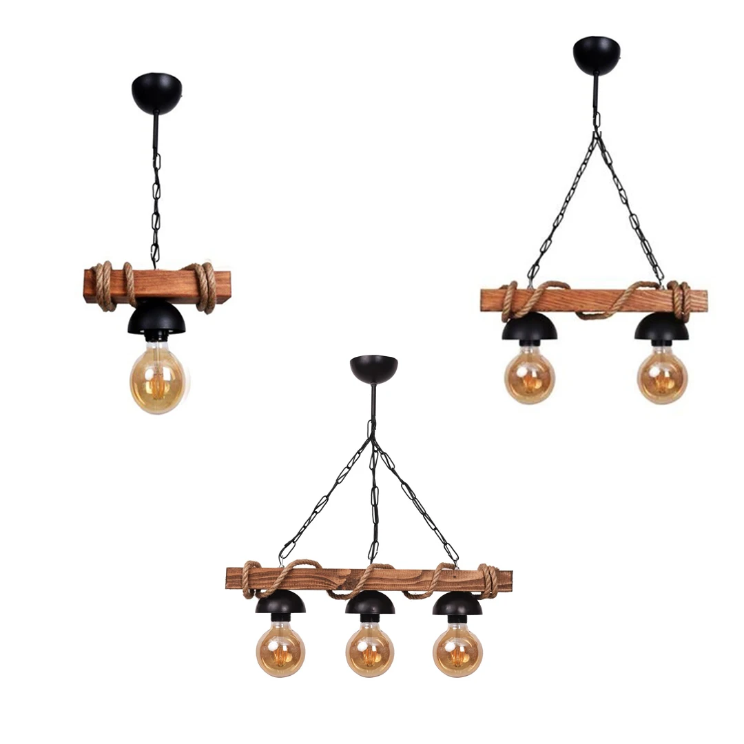 

Quality Wooden Rope Decorative Chandelier Retro Rope Home Cafe Design Authentic E27 Edison Bulb Led Light